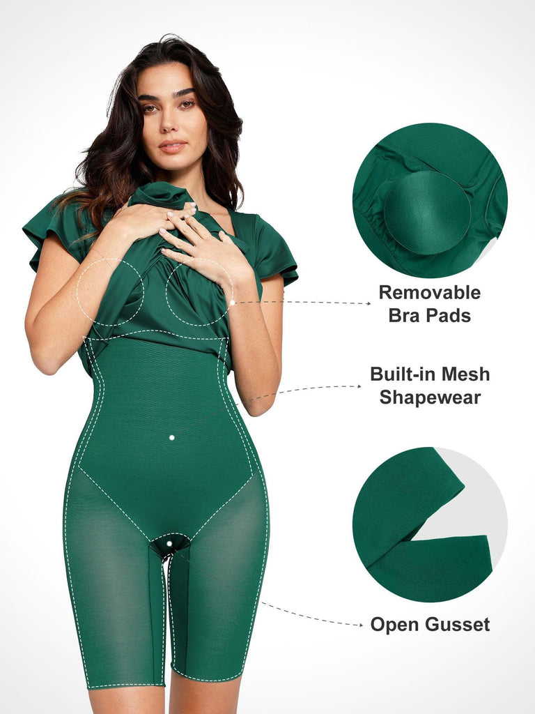 Popilush? Built-In Shapewear A-Line Square Neck Midi Dress