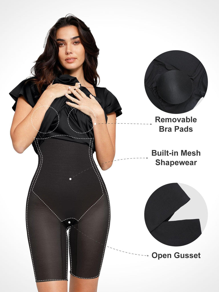 Popilush? Built-In Shapewear A-Line Square Neck Midi Dress