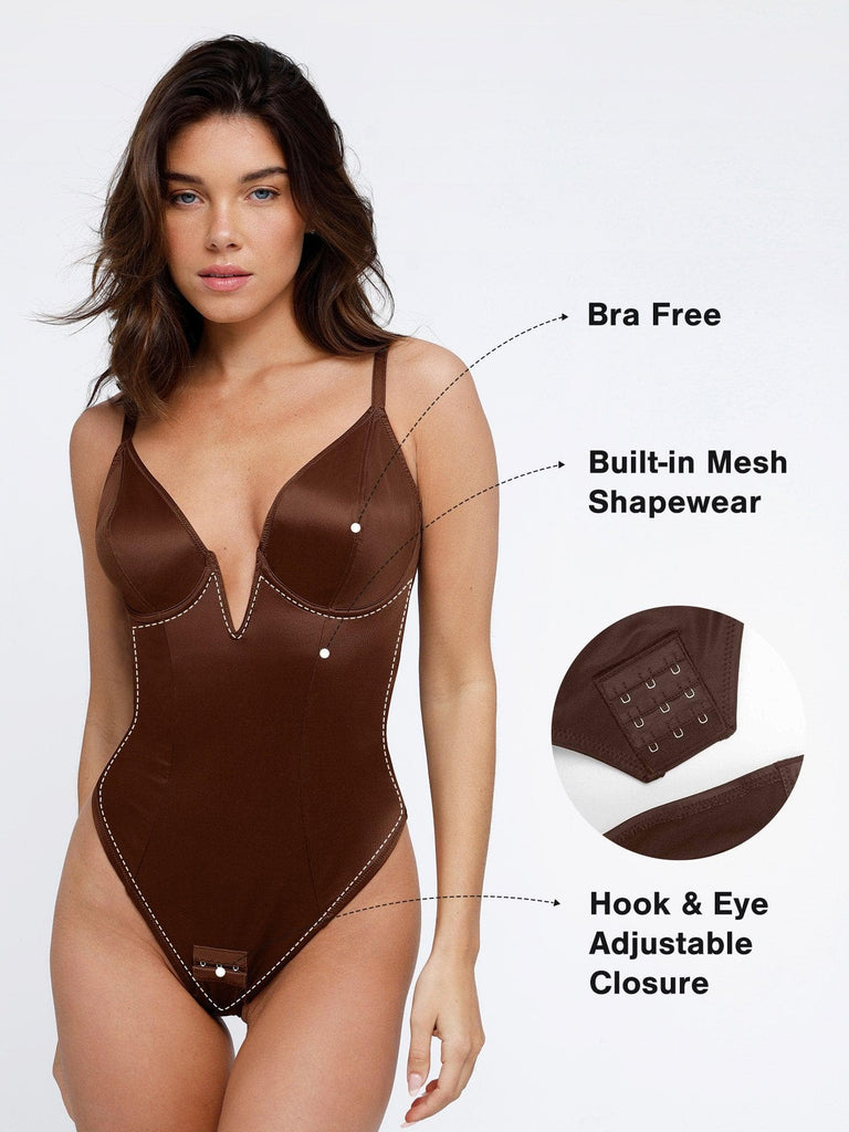 Popilush? Tops Body Shaper Tank The Shapewear Bodysuit Deep V-Neck Thong