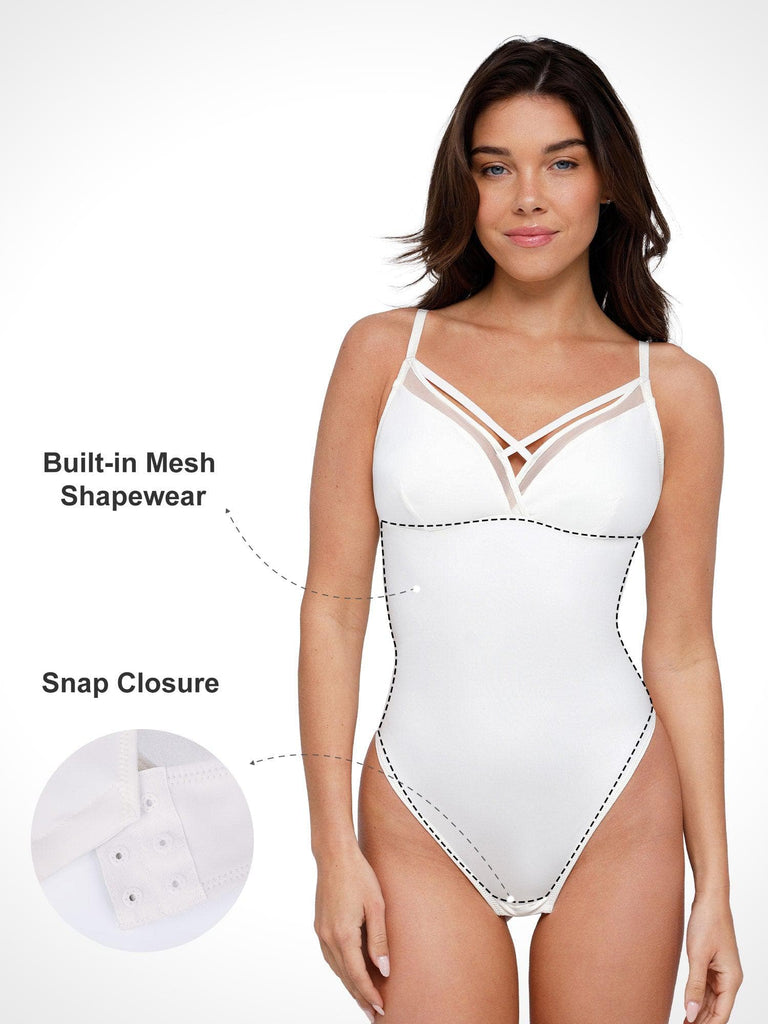 Popilush? Sheer Mesh Shapewear Cut-Out Bodysuit