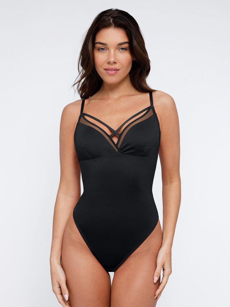 Popilush? Black / S Sheer Mesh Shapewear Cut-Out Bodysuit