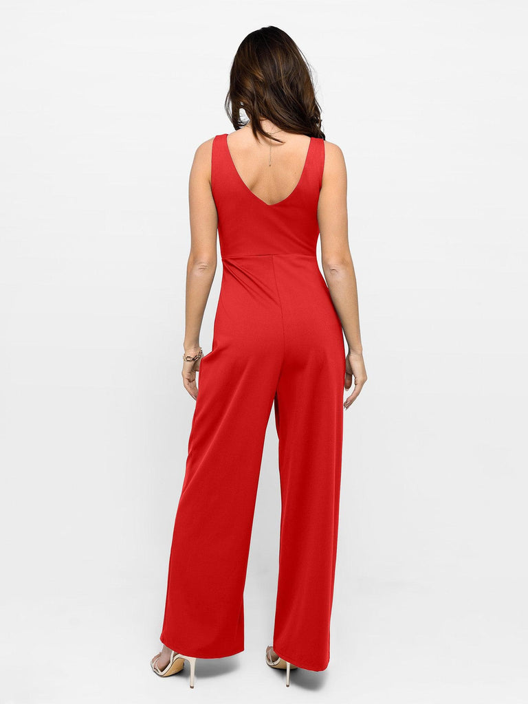 Popilush? Casual Jumpsuit Summer Outfits V Neck Wide-Leg Sleeveless Shapewear Jumpsuit