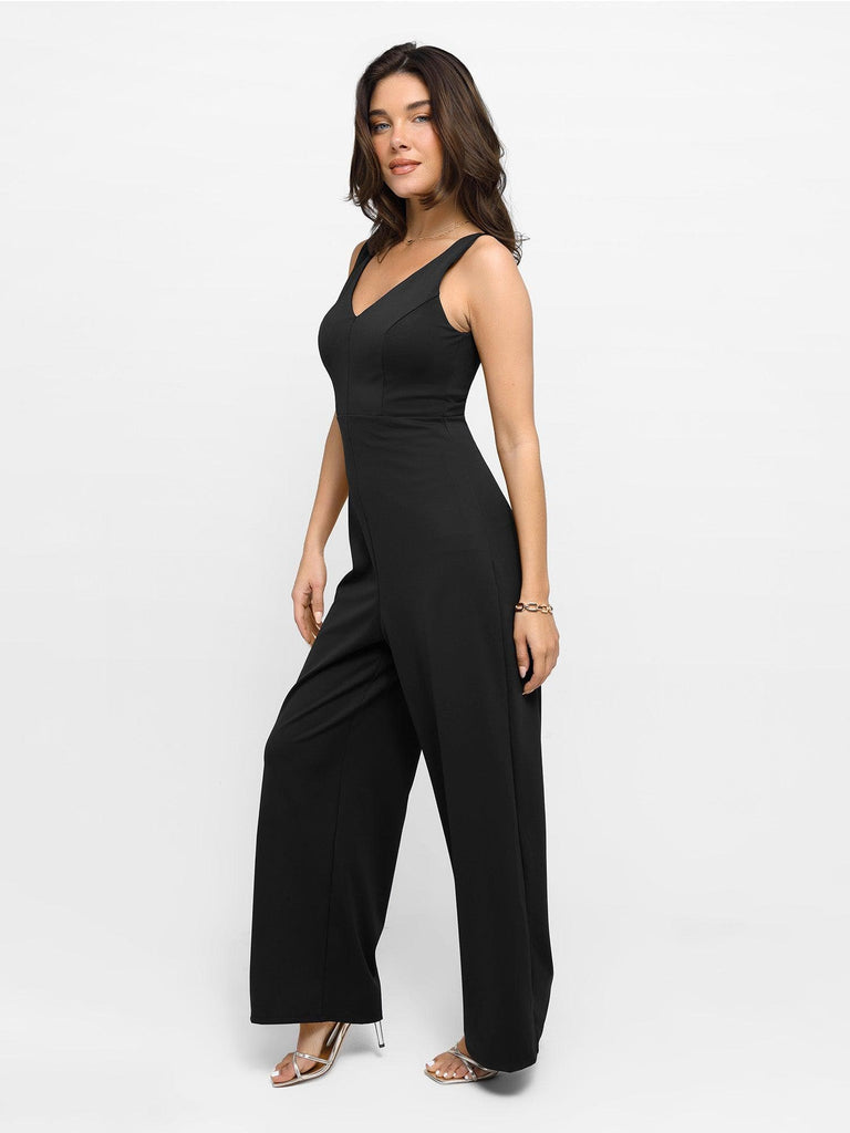 Popilush? V Neck Wide-Leg Sleeveless Shapewear Jumpsuit