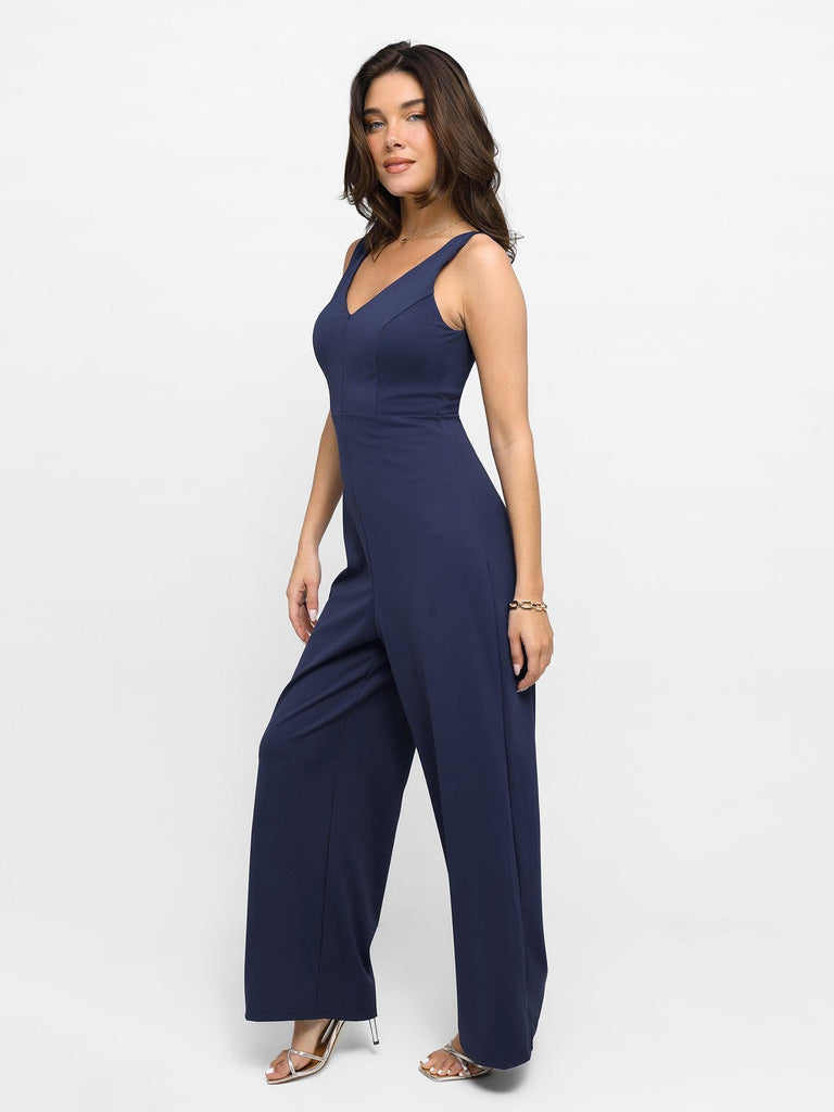 Popilush? Casual Jumpsuit Summer Outfits V Neck Wide-Leg Sleeveless Shapewear Jumpsuit