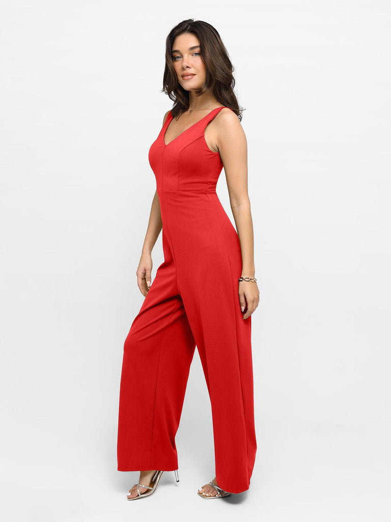 Popilush? Casual Jumpsuit Summer Outfits V Neck Wide-Leg Sleeveless Shapewear Jumpsuit