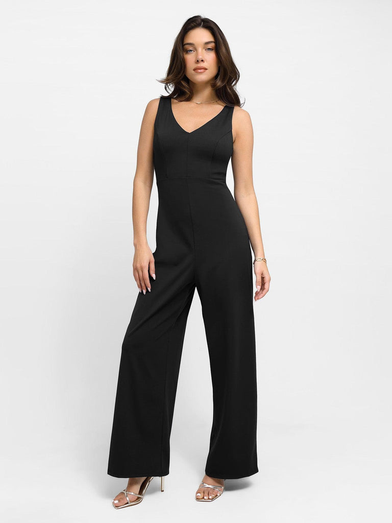 Popilush? V Neck Wide-Leg Sleeveless Shapewear Jumpsuit