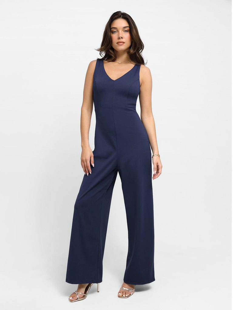 Popilush? Casual Jumpsuit Summer Outfits V Neck Wide-Leg Sleeveless Shapewear Jumpsuit