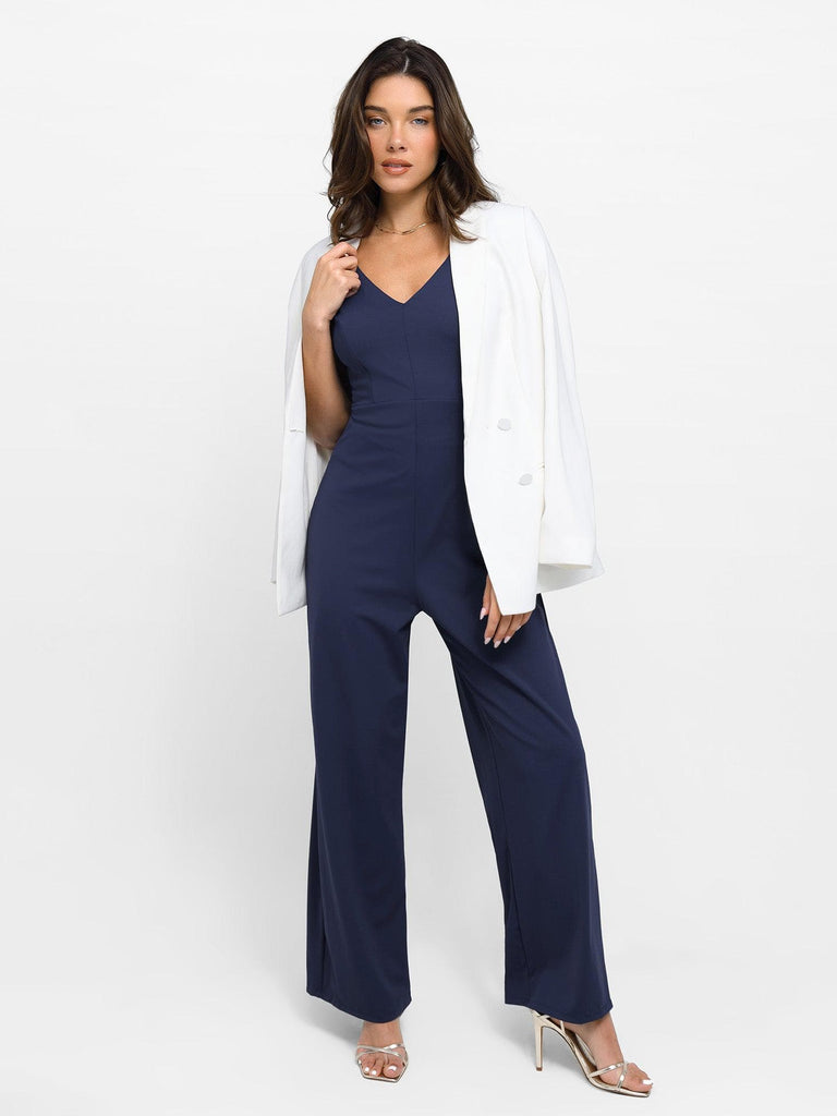 Popilush? Casual Jumpsuit Summer Outfits V Neck Wide-Leg Sleeveless Shapewear Jumpsuit