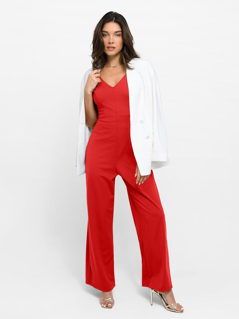 Popilush? Casual Jumpsuit Summer Outfits V Neck Wide-Leg Sleeveless Shapewear Jumpsuit