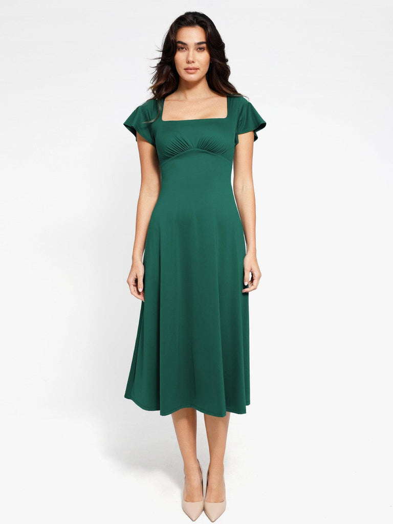 Popilush? Built-In Shapewear A-Line Square Neck Midi Dress