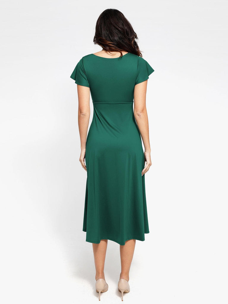 Popilush? Built-In Shapewear A-Line Square Neck Midi Dress