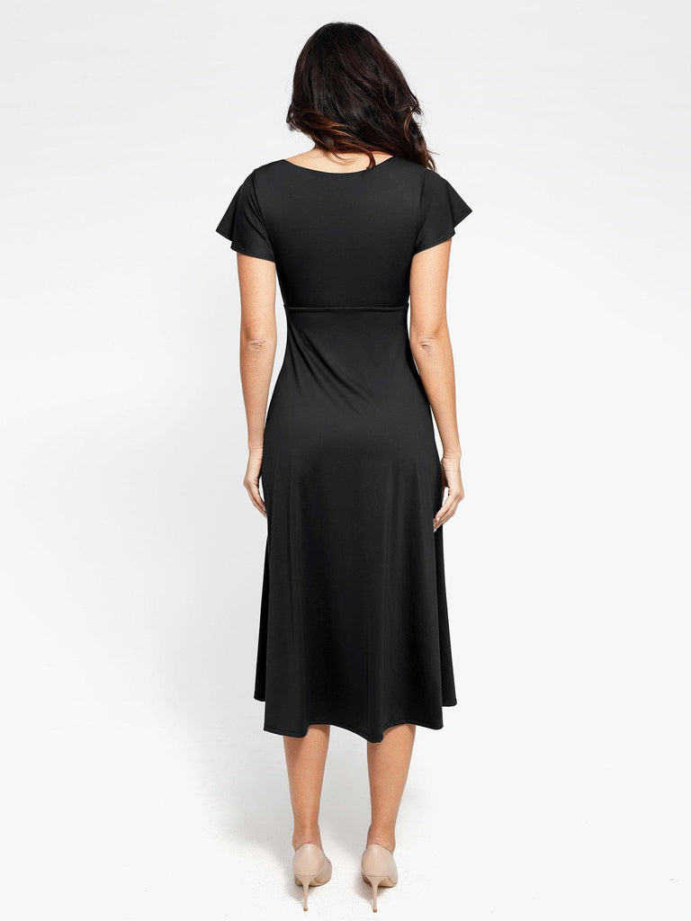 Popilush? Built-In Shapewear A-Line Square Neck Midi Dress