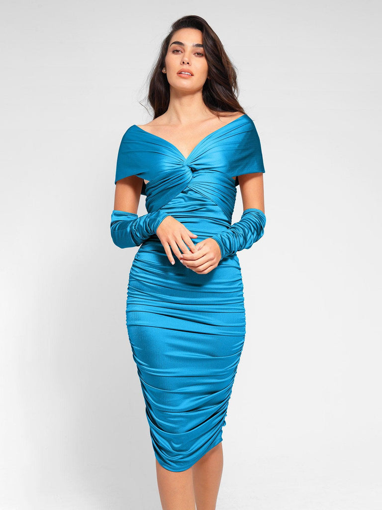 Popilush? Built-In Shapewear Ruched Shine Midi Dress