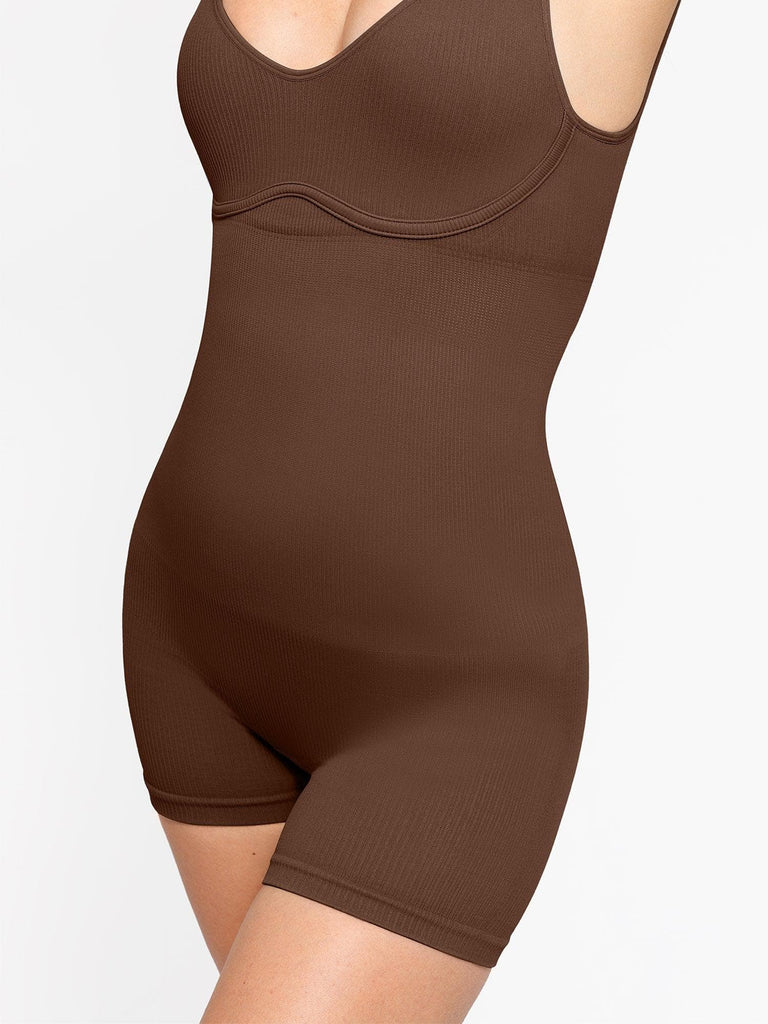 Popilush? Seamless Ribbed V-Neck Shapewear Romper