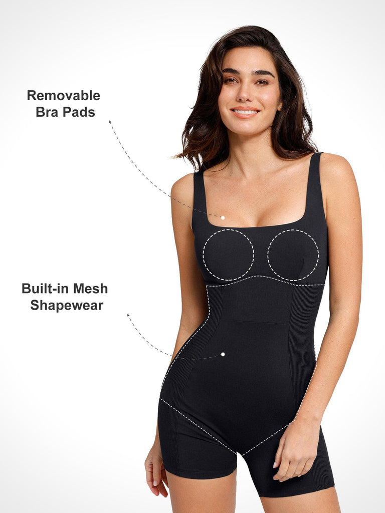 Popilush? Square Neck Patchwork Shapewear Romper