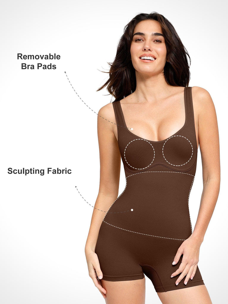 Popilush? Seamless Ribbed V-Neck Shapewear Romper