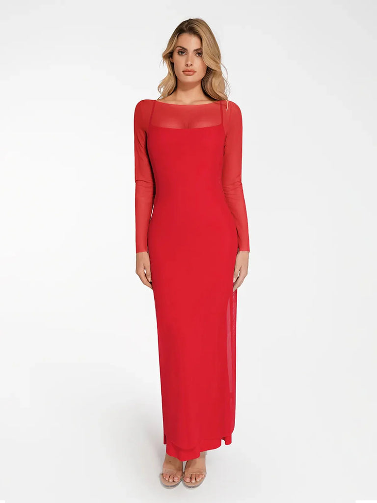 New arrivals Red / S The Popilush Long Sleeve Sheer Mesh Maxi Cover-Up