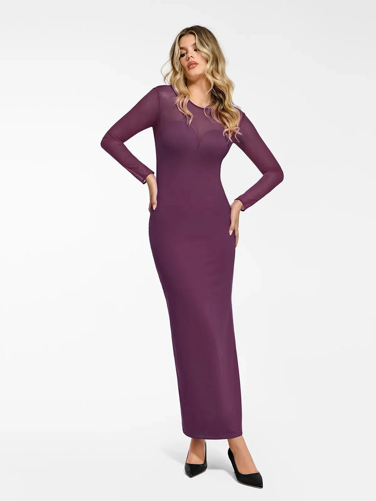 New arrivals Purple / XS The Shapewear Dress Long Sleeve Sheer Mesh Maxi