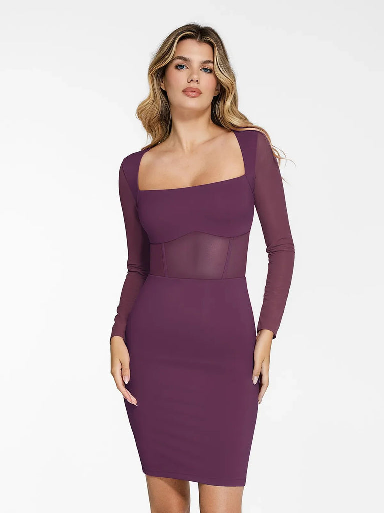 New arrivals Purple / XS The Shapewear Dress Sculpting Long Sleeve Mesh Midi