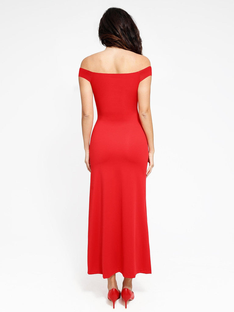 Popilush? Built-in Shapewear Off Shoulder Split Maxi Dress