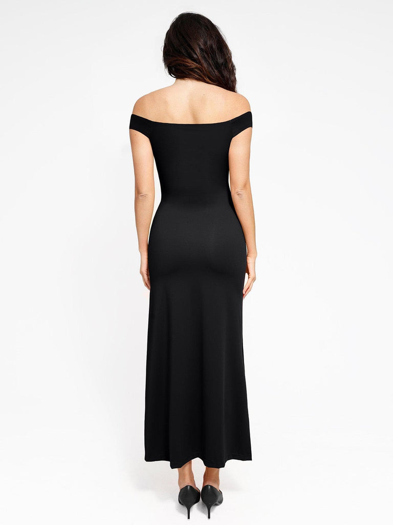 Popilush? Bodycon Party Summer Cocktail Gown Built-In Shapewear Off Shoulder Split Maxi Dress