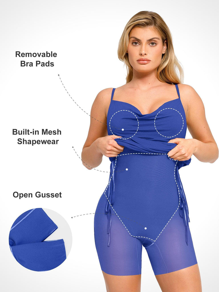 Popilush? Bodycon Shaping Slip Dress Summer Built-In Shapewear Ruched Slip Modal Mini Dress