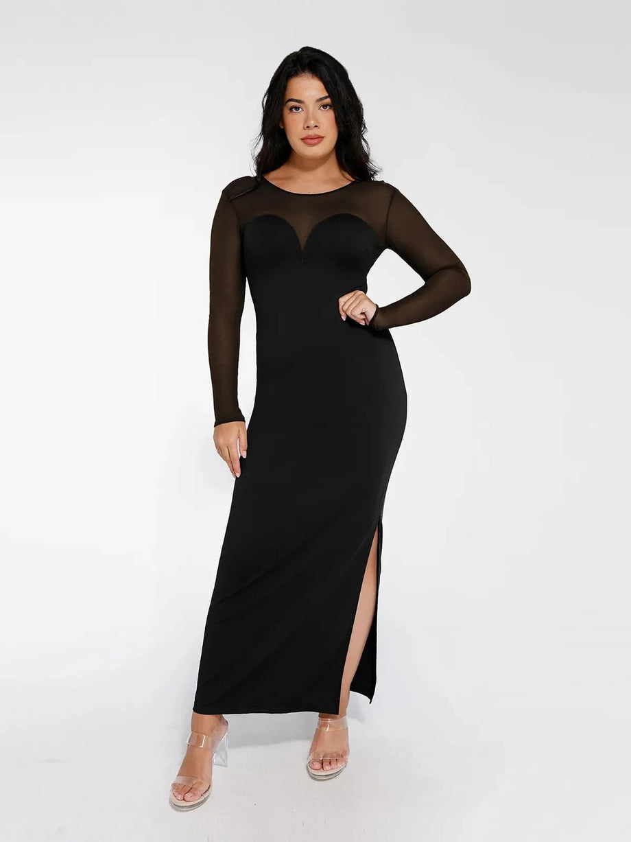 sachin and babi light blue dress Flirla Plus Size Solid Color Lace Up Backless High Split Long Sleeve Dress  Maxi Women Outfit