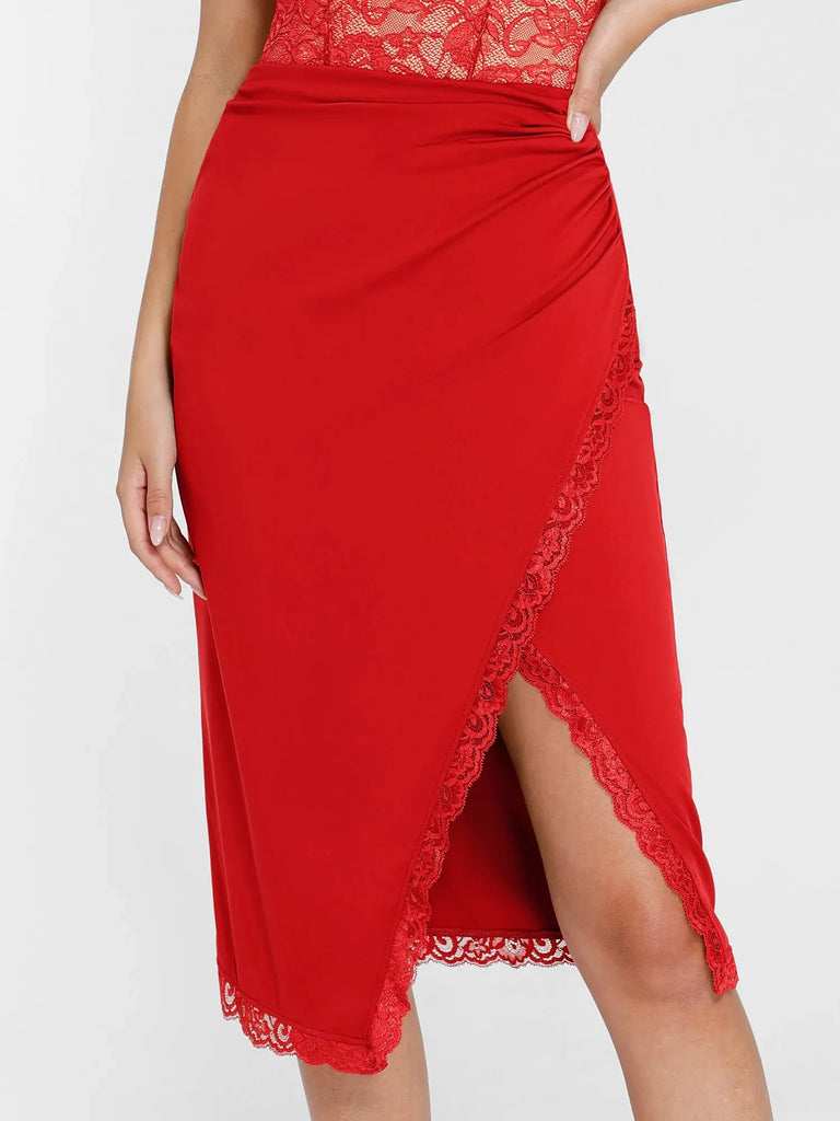 Popilush? Bodycon Office Work Knee Length Pencil Skirts Red / XS The Shapewear Skirt Lace Split Midi