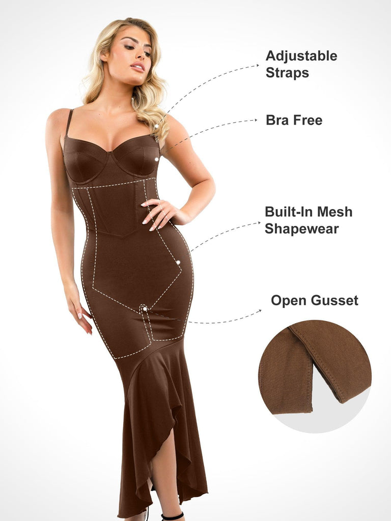 Popilush? Built-in Shapewear Corset Style Mermaid Hem Slip Maxi Dress