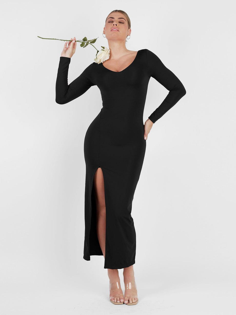 Long sleeve black bodycon hotsell maxi dress