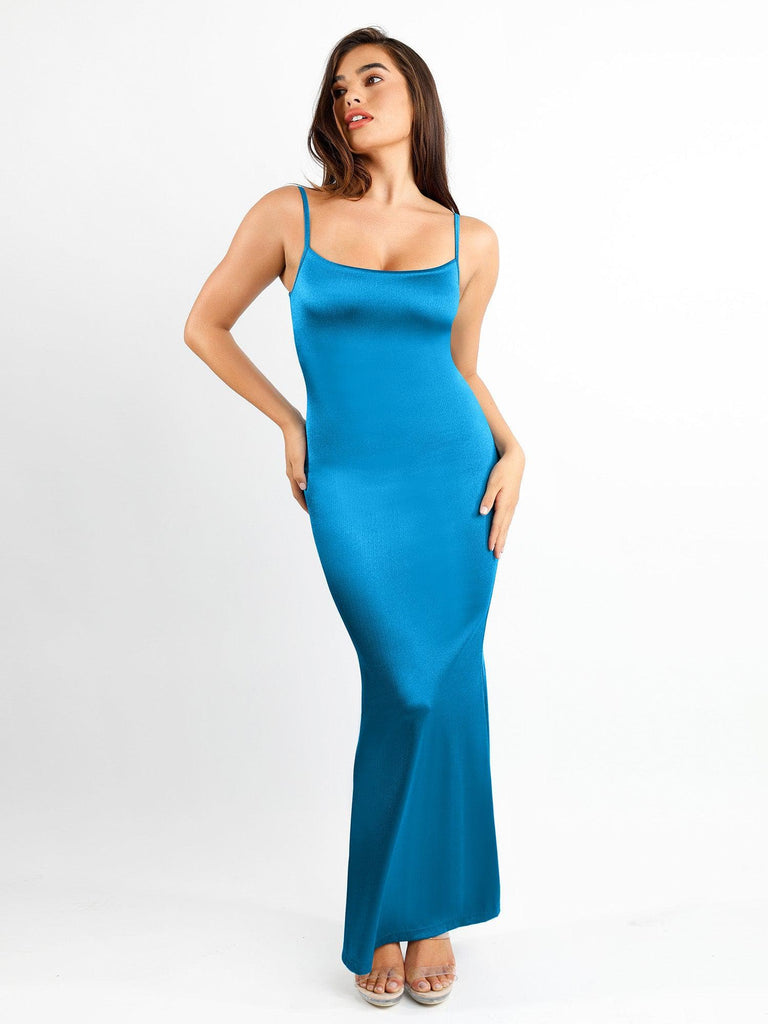 Popilush? Formal Bodycon Party Summer Dress Sea Blue / S Built-In Shapewear Slip Shine Maxi Dress
