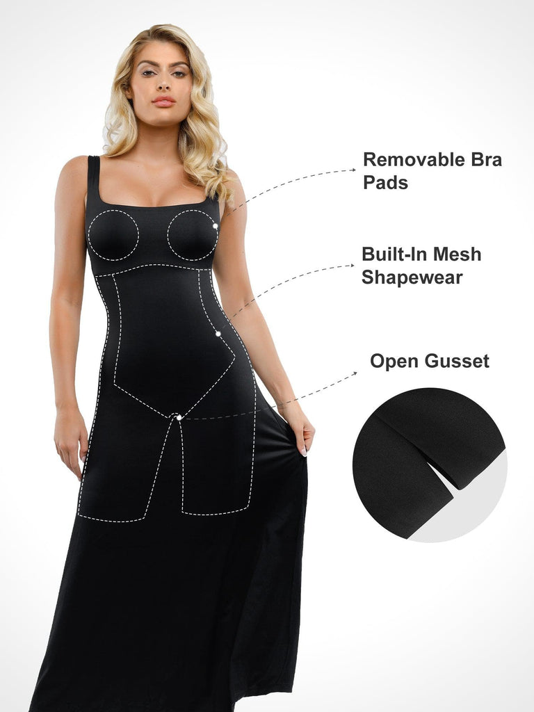 Popilush? Built-In Shapewear Square Neck Sleeveless Maxi Dress