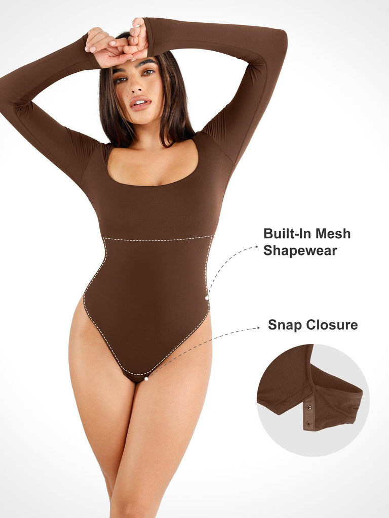Popilush? Seamless Square-Neck Long-Sleeve Bodysuit